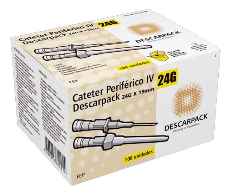 Cateter Intravenoso Periférico 24G Descarpack Caixa C/ 100 Unidades