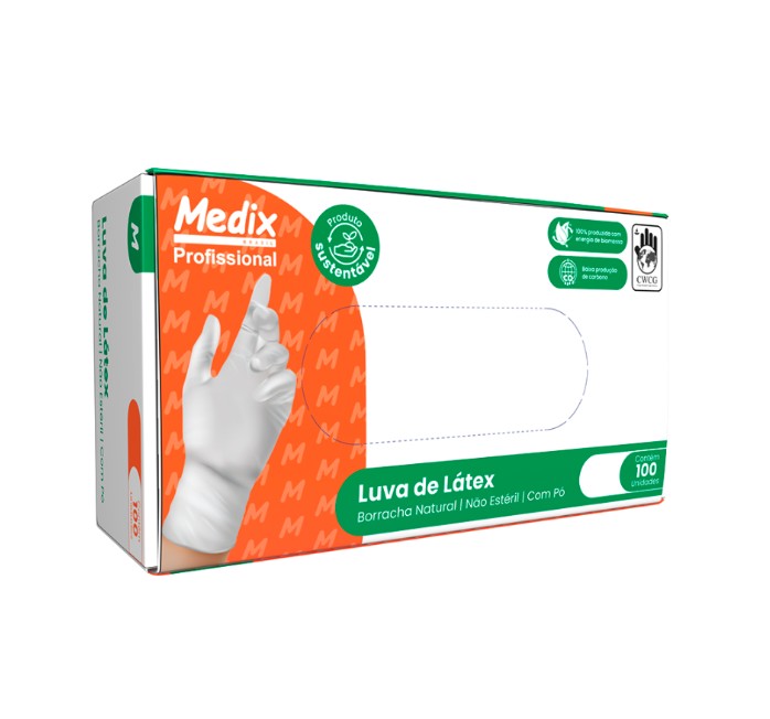 Luva Látex Com Pó Medix Brasil Profissional - Caixa com 100 unidades