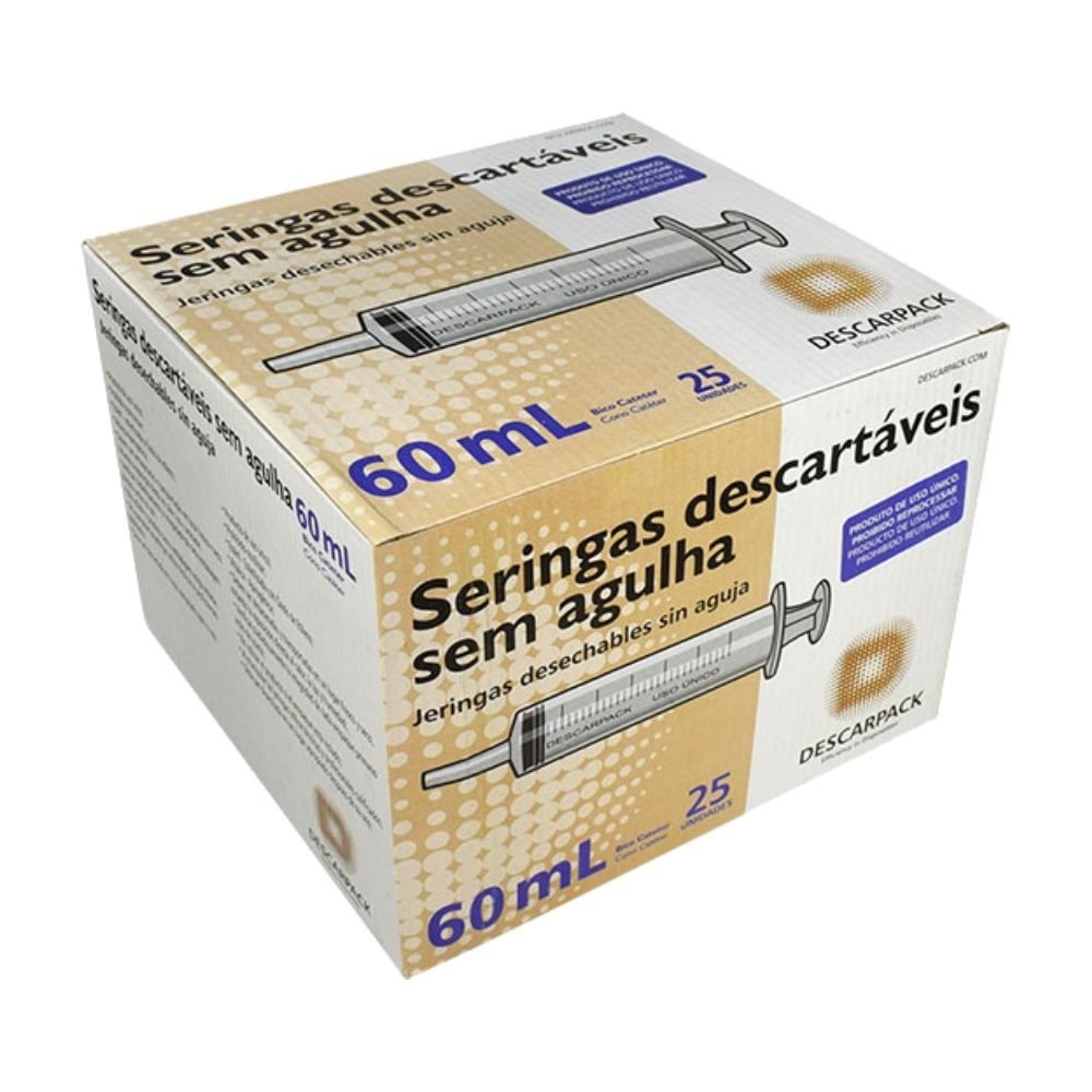 Seringa 60ml Bico Luer Lock Rosca - Caixa C/ 25 Unidades Descarpack